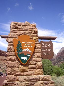 Sign for Zion National Park, Utah USA