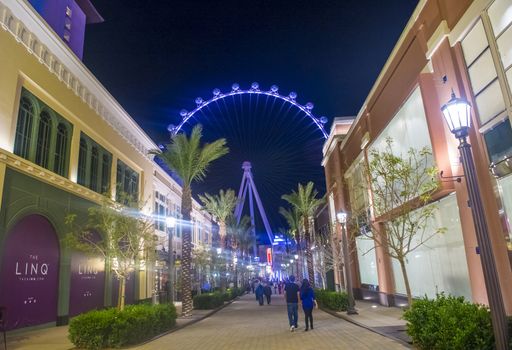 LAS VEGAS - MARCH 10 : The Linq, a dining and shopping district and High Roller at the center of the Las Vegas Strip on March 10 2014 , The High Roller is the world's largest observation wheel