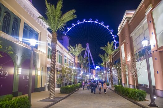 LAS VEGAS - MARCH 10 : The Linq, a dining and shopping district and High Roller at the center of the Las Vegas Strip on March 10 2014 , The High Roller is the world's largest observation wheel