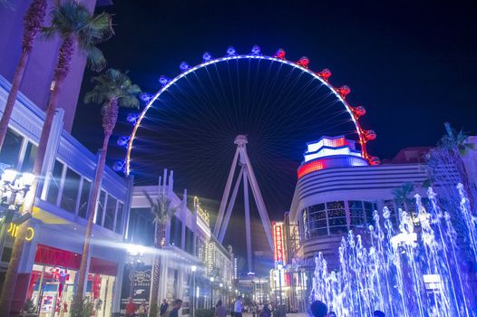 LAS VEGAS - MARCH 10 : The Linq, a dining and shopping district and High Roller at the center of the Las Vegas Strip on March 10 2014 , The High Roller is the world's largest observation wheel