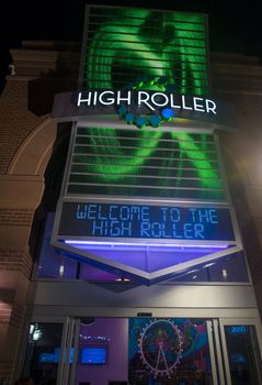 LAS VEGAS - MARCH 10 : The entrance sign to the High Roller at the center of the Las Vegas Strip on March 10 2014 , The High Roller is the world's largest observation wheel