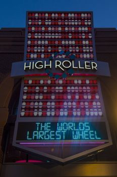 LAS VEGAS - MARCH 15 : The entrance sign to the High Roller at the center of the Las Vegas Strip on March 15 2014 , The High Roller is the world's largest observation wheel