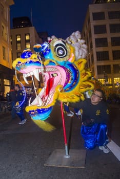 SAN FRANCISCO - FEB 15 : An unidentified participant in a Dragon dance at the Chinese New Year Parade in San Francisco , California on February 15 2014 , It is the largest Asian event in North America 