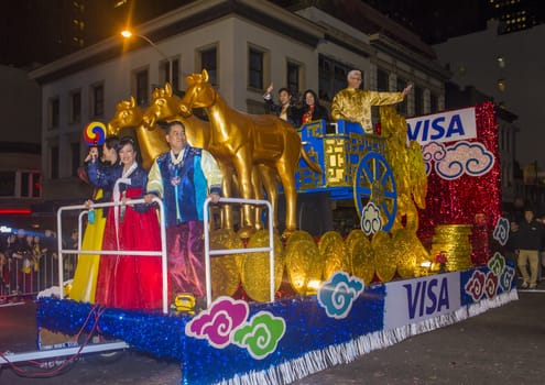 SAN FRANCISCO - FEB 15 : A parade float at the Chinese New Year Parade in San Francisco , California on February 15 2014 , It is the largest Asian event in North America 