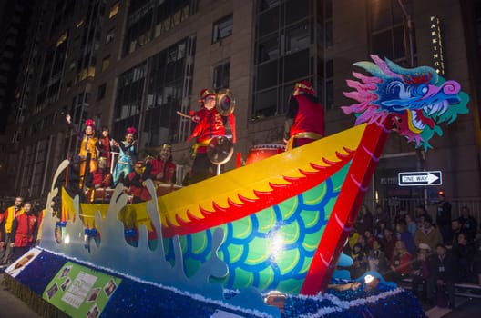 SAN FRANCISCO - FEB 15 : A parade float at the Chinese New Year Parade in San Francisco , California on February 15 2014 , It is the largest Asian event in North America 