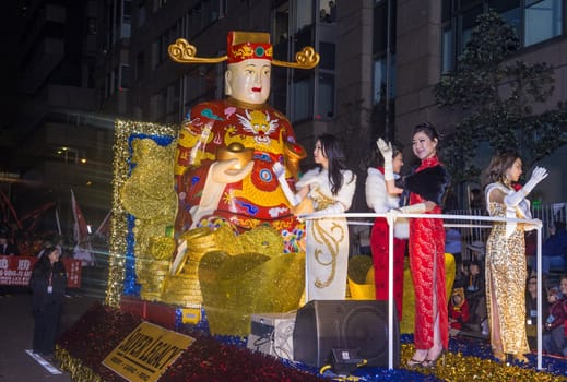 SAN FRANCISCO - FEB 15 : A parade float at the Chinese New Year Parade in San Francisco , California on February 15 2014 , It is the largest Asian event in North America 