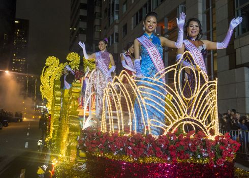 SAN FRANCISCO - FEB 15 : A parade float at the Chinese New Year Parade in San Francisco , California on February 15 2014 , It is the largest Asian event in North America 