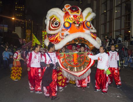 SAN FRANCISCO - FEB 15 : An unidentified participants in a Lion dance at the Chinese New Year Parade in San Francisco , California on February 15 2014 , It is the largest Asian event in North America 