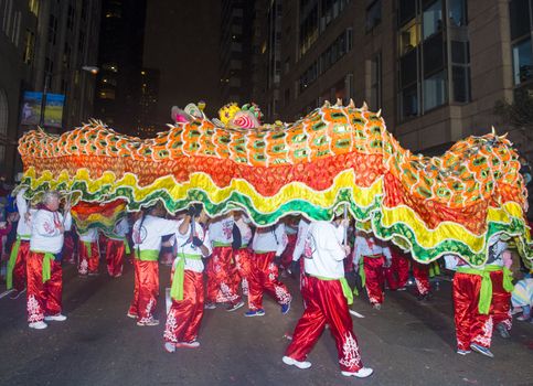 SAN FRANCISCO - FEB 15 : An unidentified participants in a Dragon dance at the Chinese New Year Parade in San Francisco , California on February 15 2014 , It is the largest Asian event in North America 