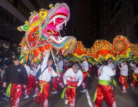 SAN FRANCISCO - FEB 15 : An unidentified participants in a Dragon dance at the Chinese New Year Parade in San Francisco , California on February 15 2014 , It is the largest Asian event in North America 