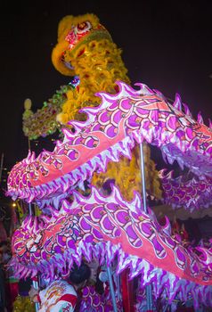 SAN FRANCISCO - FEB 15 : An unidentified participants in a Dragon dance at the Chinese New Year Parade in San Francisco , California on February 15 2014 , It is the largest Asian event in North America 