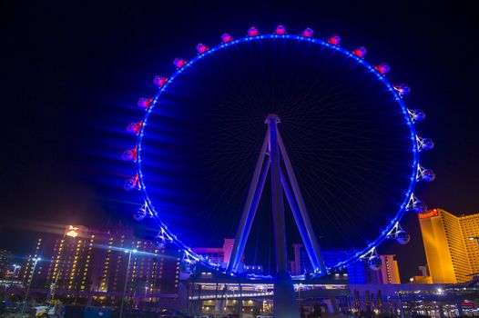 LAS VEGAS - MARCH 10 : The High Roller at the Linq, a dining and shopping district at the center of the Las Vegas Strip on March 10 2014 , The High Roller is the world's largest observation wheel