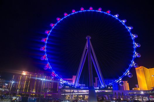 LAS VEGAS - MARCH 10 : The High Roller at the Linq, a dining and shopping district at the center of the Las Vegas Strip on March 10 2014 , The High Roller is the world's largest observation wheel