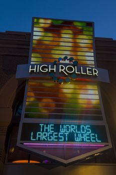 LAS VEGAS - MARCH 15 : The entrance sign to the High Roller at the center of the Las Vegas Strip on March 15 2014 , The High Roller is the world's largest observation wheel