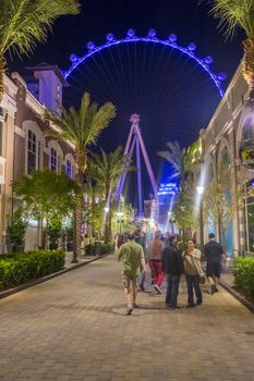 LAS VEGAS - MARCH 15 : The Linq, a dining and shopping district and High Roller at the center of the Las Vegas Strip on March 15 2014 , The High Roller is the world's largest observation wheel