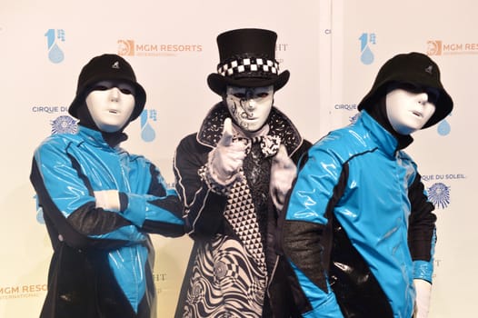 LAS VEGAS - MARCH 21:  Members of the Jabbawockeez dance crew arrives at Cirque du Soleil's annual 'One Night for One Drop' at the Mandalay Bay Resort and Casino on March 21, 2014 in Las Vegas, Nevada