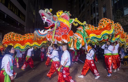 SAN FRANCISCO - FEB 15 : An unidentified participants in a Dragon dance at the Chinese New Year Parade in San Francisco , California on February 15 2014 , It is the largest Asian event in North America 