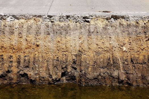 Cutting surface of concrete road under construction