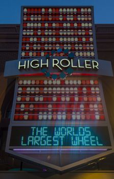 LAS VEGAS - MARCH 15 : The entrance sign to the High Roller at the center of the Las Vegas Strip on March 15 2014 , The High Roller is the world's largest observation wheel