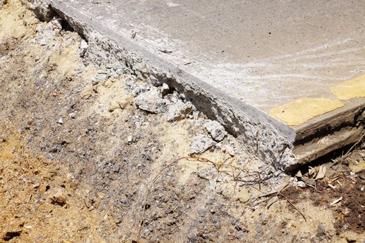 Cutting surface of concrete road under construction