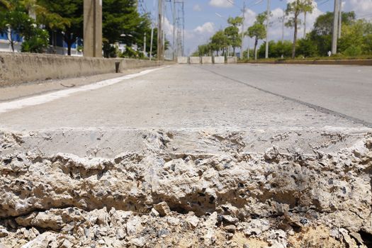 Cutting surface of concrete road under construction