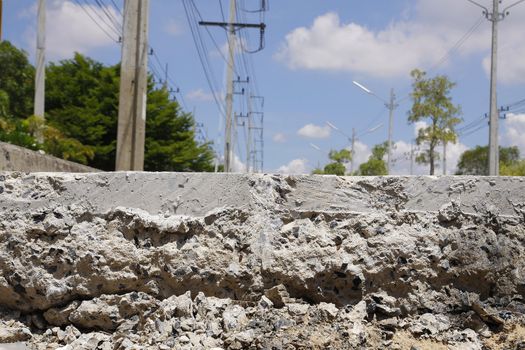 Cutting surface of concrete road under construction