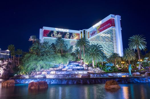 LAS VEGAS - MARCH 15 : The Mirage Hotel artificial volcano in Las Vegas on March 15 2014 ,The hotel Opened in 1989, and it has 2.884 rooms and a casino with 100,000 square feet of gaming space.