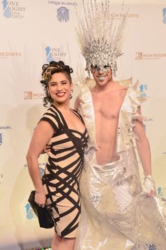 LAS VEGAS - MARCH 21:  A Cirque du Soleil performers arrives at Cirque du Soleil's annual 'One Night for One Drop' at the Mandalay Bay Resort and Casino on March 21, 2014 in Las Vegas, Nevada