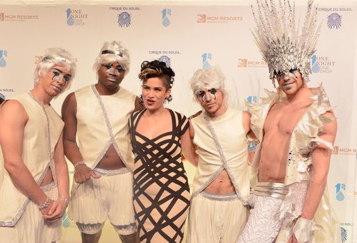 LAS VEGAS - MARCH 21:  A Cirque du Soleil performers arrives at Cirque du Soleil's annual 'One Night for One Drop' at the Mandalay Bay Resort and Casino on March 21, 2014 in Las Vegas, Nevada