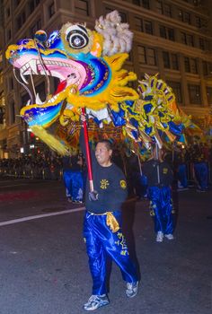 SAN FRANCISCO - FEB 15 : An unidentified participants in a Dragon dance at the Chinese New Year Parade in San Francisco , California on February 15 2014 , It is the largest Asian event in North America 