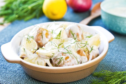 Potato with dill in sour cream dressing salad