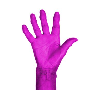 Hand symbol, saying five, saying hello or saying stop, pink