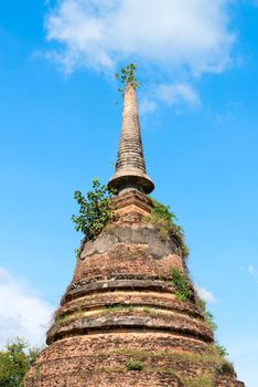 Ruins of Buddhist stupa or chedi in Sukhothai historical park in Wat Chang Lom. The old town was a capital of Sukhothai kingdom, Thailand.