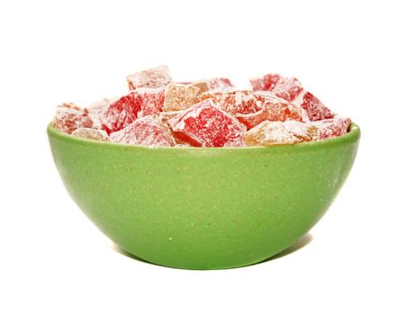 Multicolored Turkish Delight closeup isolated