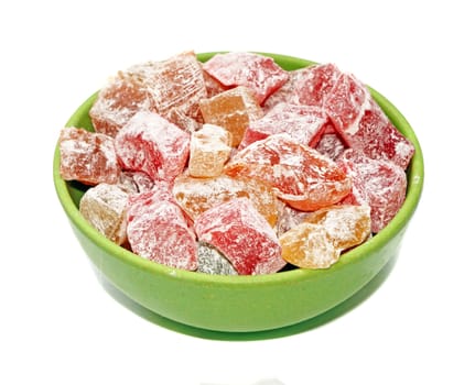 Multicolored Turkish Delight closeup isolated                               