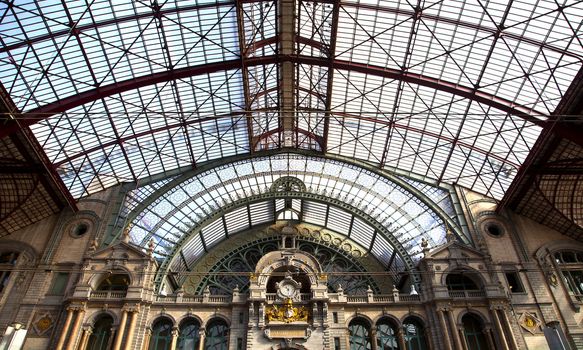 View at famous train station of Antwerpen, Belgium