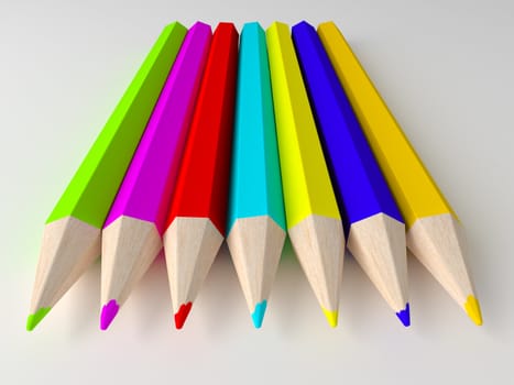3D render of Colorful pencils on white background.