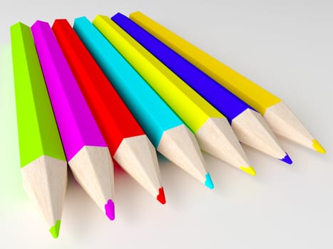 3D render of different colors Pencils on white background.