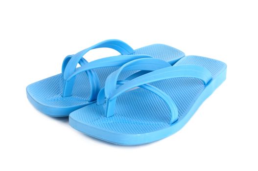 Pair of blue flip-flop sandals isolated on white