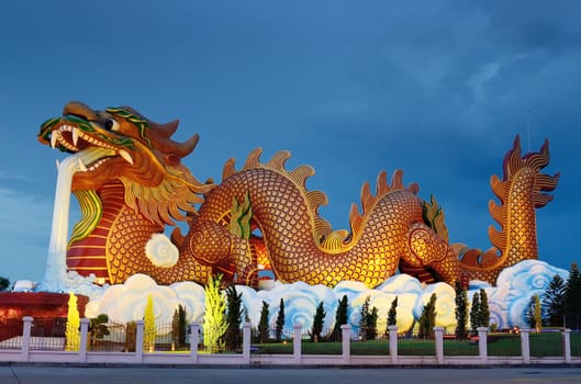  Big dragon statue at night, Supanburi Thailand 