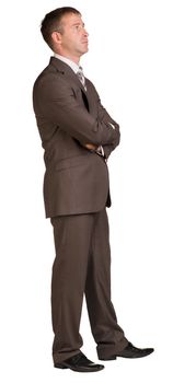 Businessman stands in half-turn. Isolated on the white background.