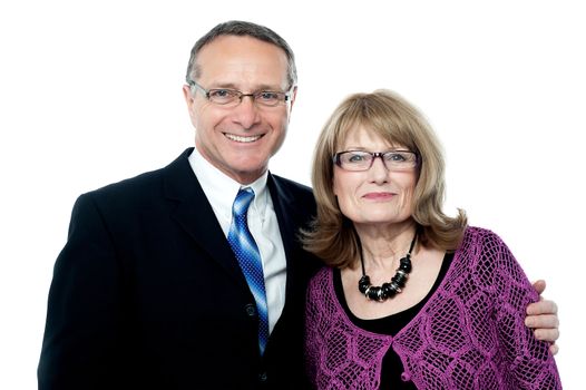 Beautiful elderly couple on a white background