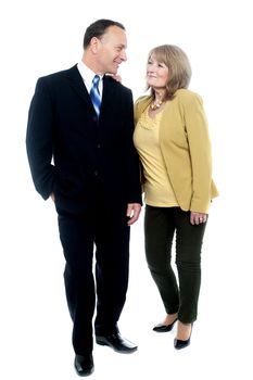 Business man talking with a woman on a white background