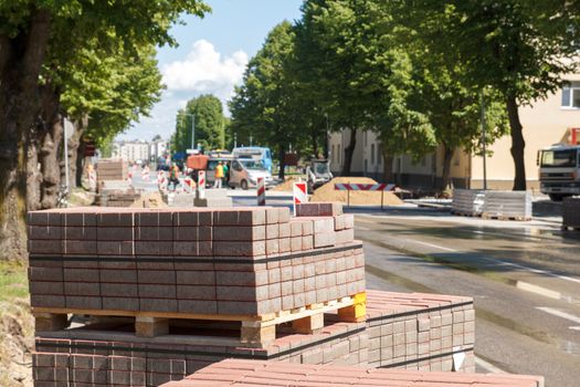 roadworks , town street repair and new sidewalks construction