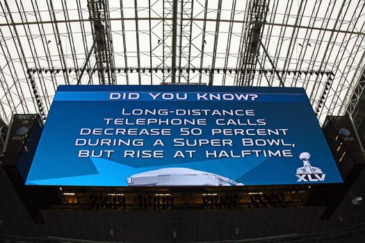 ARLINGTON - JAN 26: A view of the giant scoreboard in Cowboys Stadium in Arlington, Texas - sight of Super Bowl XLV. Scoreboard is listed in the Guinness Book of World Records. Taken January 26, 2011 in Arlington, TX.