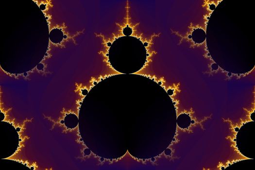 Mandelbrot fractal in the colors of purple golden yellow blue.