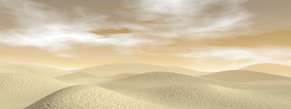 Sand desert with dunes by brown day - 3D render