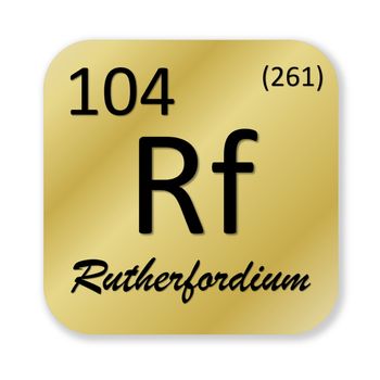 Black rutherfordium element into golden square shape isolated in white background