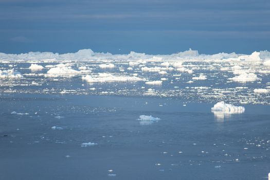 Arctic landscape in Greenland around Ilulissat with icebergs