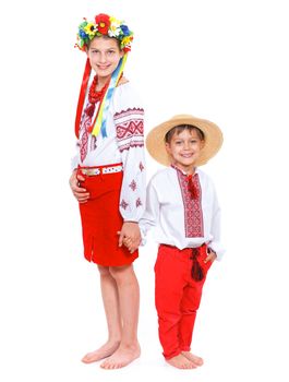 Girl in the national Ukrainian costume isolated white backgraund